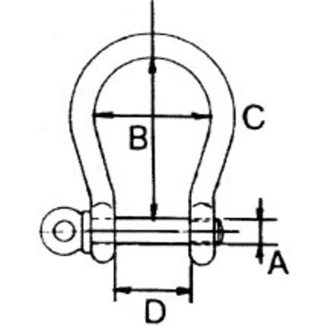 Allpa RVS harpsluiting  A=Ø4mm  B=16mm  C=14mm  D=8mm (breekkracht 750kg)