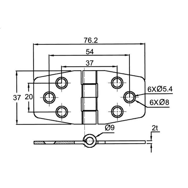 Allpa allpa RVS Afgedekt scharnier verzonken  76 2x37x2mm