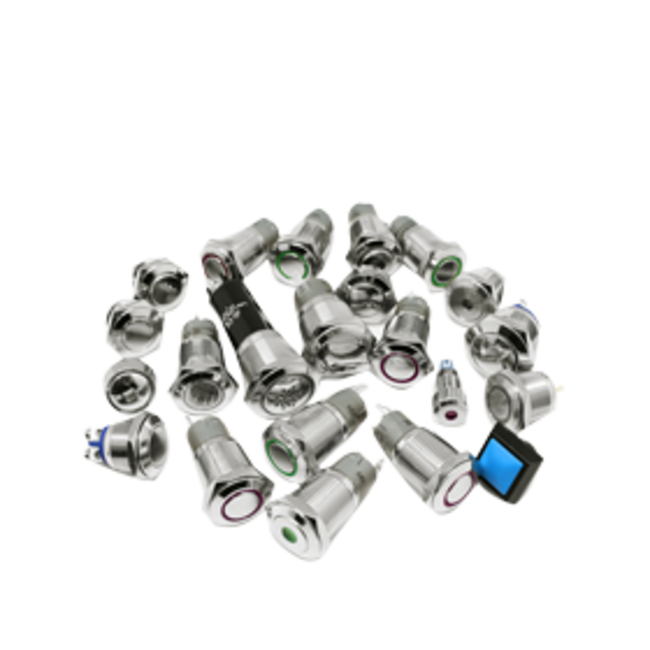 Allpa allpa RVS Ring LED drukschakelaar  ON/OFF  12V  boorgat Ø16mm  inbouwdiepte 36mm  blauw LED