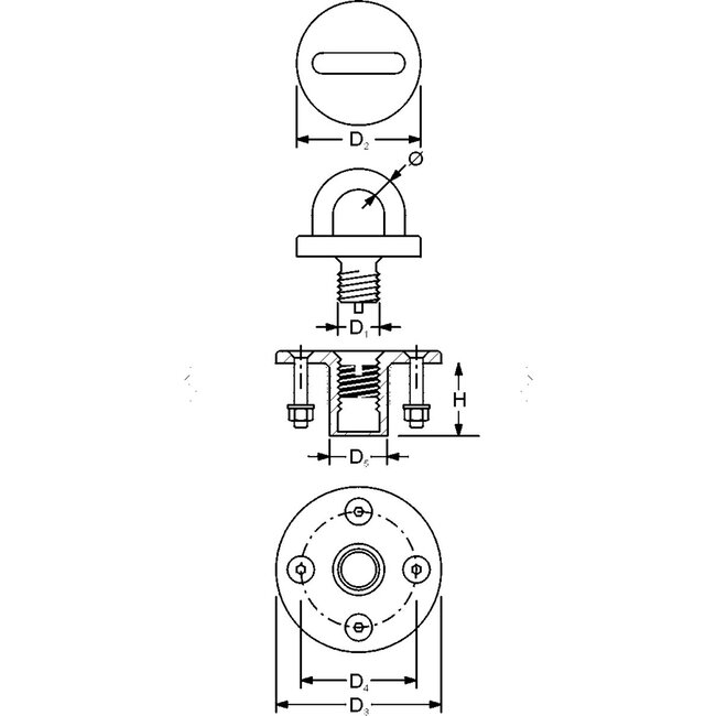 Antal Antal RVS screwed deck eye  voor block serie OPF-60