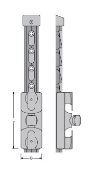 Antal Antal Aluminium 'Automatic' T-track for slider, gatafstand 50mm