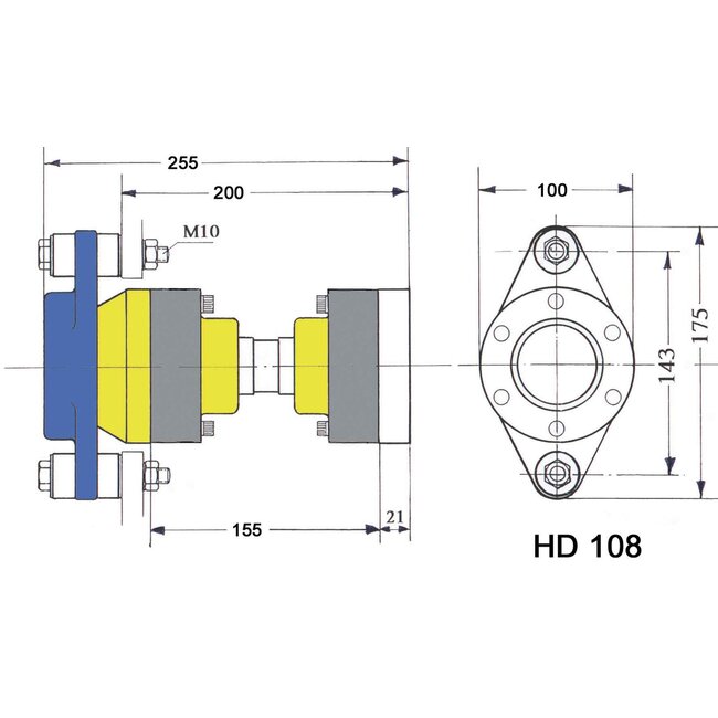 Allpa Hydradrive Type HD-108 homokinetische aandrijfset  met druklager  homokineet en adapter