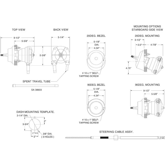 SeaStar SeaStar Safe-T II (no-feedback) 3.2 Rotary stuursysteem met kabel 6' (1.83m)
