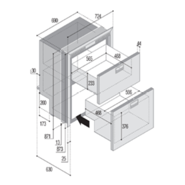 Allpa allpa RVS inbouwkoellade 'Sea Drawer' model 'DW210RFX'  78l+104l  12/24V  int. Compressor (2x Lade)