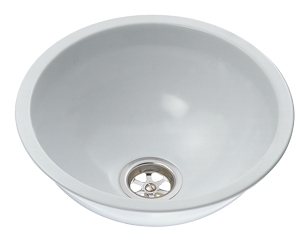 allpa allpa RVS fonteintje met witte epoxy finish rond met haakse afvoer