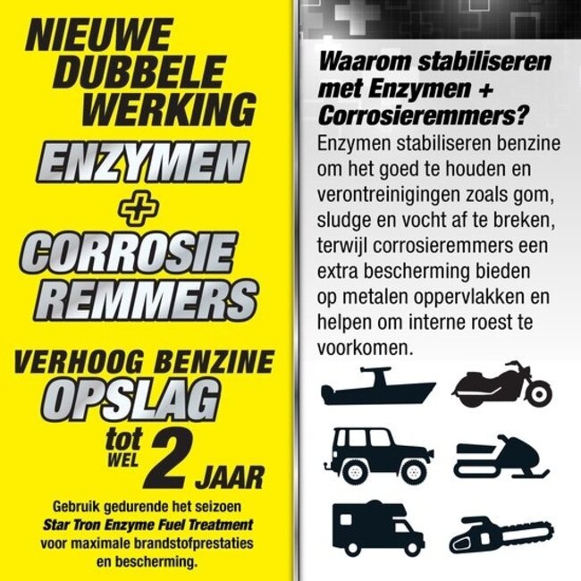 Starbrite Star Tron Stabilizer+ - Verhoogt de Opslag van alle Ethanol- en Niet-Ethanol Benzine tot 2 Jaar - 250 ml