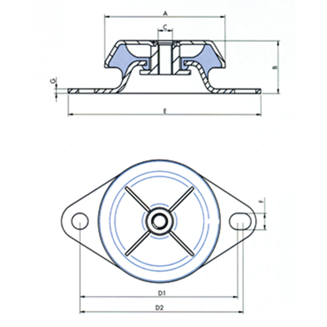 allpa Trillingsdemper  45° shore  inwendige draad M6  afm. 59x35x12mm  max. 120N (hardheid 75N/mm)