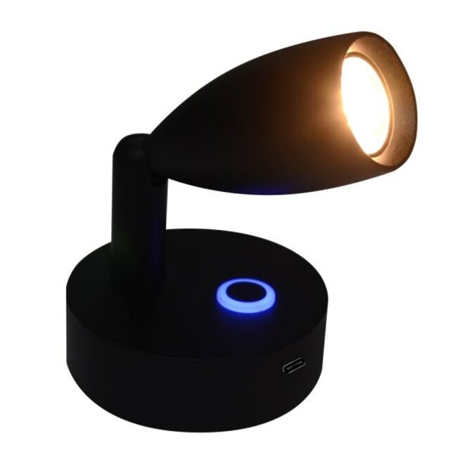 Talamex Led wandlamp Surya 10-30V zwart dimbaar met USB-C snellader