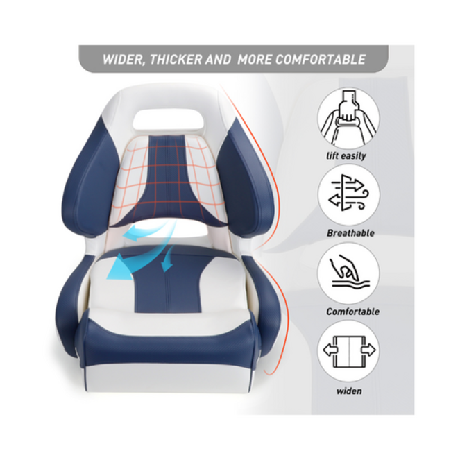 Titan Marine Sport Flip Up Captain Bucket Seat White/Navy