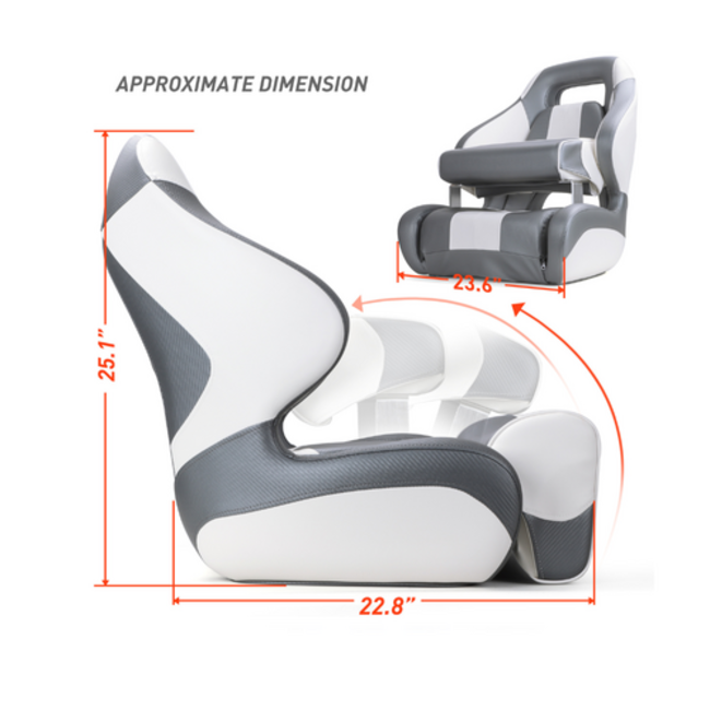 Titan Marine Sport Flip Up Captain Bucket Seat White/Charcoal