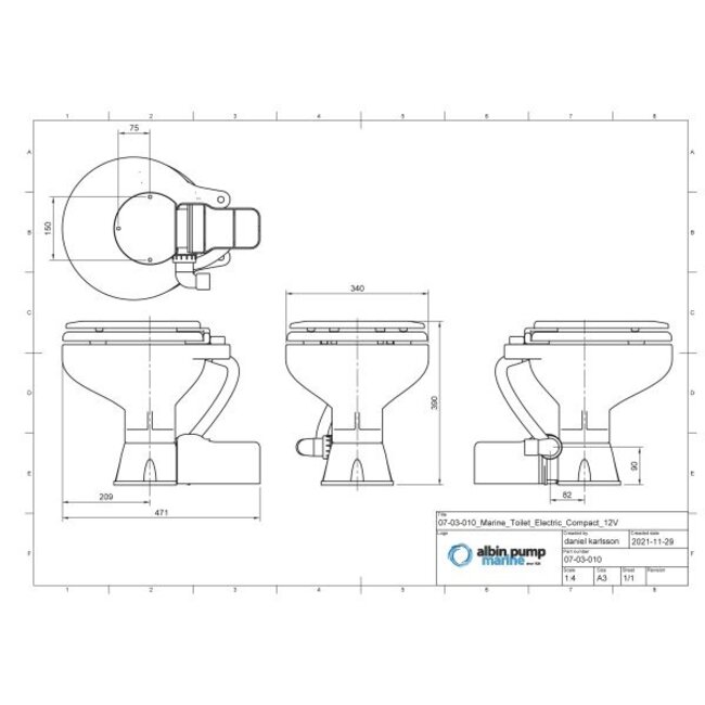 Albin pump marine Toilet stil electrisch compact 12V