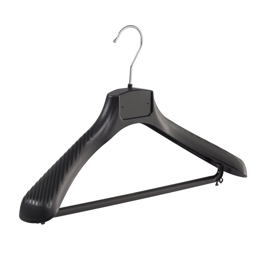 SER-VIZ Jacken / Anzugbügel (gebogen) Kunststoff schwarz mit Schulterverbreiterung und Hosensteg SER-VIZ Jacken / Anzugbügel (gebogen) Kunststoff schwarz mit Schulterverbreiterung und Hosensteg