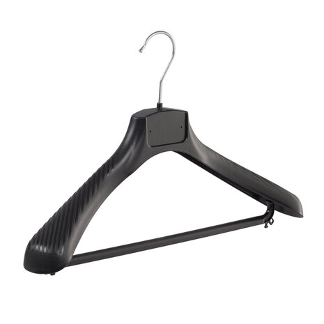 Jacken / Anzugbügel (gebogen) Kunststoff schwarz mit Schulterverbreiterung und Hosensteg