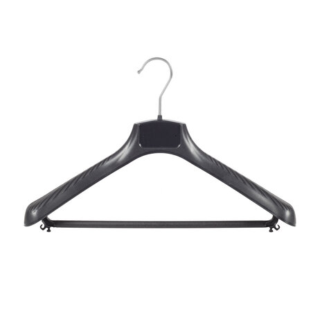 SER-VIZ Jacken / Anzugbügel (gebogen) Kunststoff schwarz mit Schulterverbreiterung und Hosensteg SER-VIZ Jacken / Anzugbügel (gebogen) Kunststoff schwarz mit Schulterverbreiterung und Hosensteg