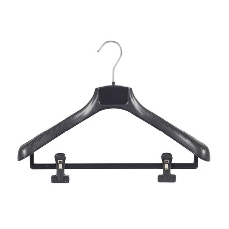 SER-VIZ Jacken / Anzugbügel (gebogen) Kunststoff schwarz mit Schulterverbreiterung und anti-rutsch Klammern SER-VIZ Jacken / Anzugbügel (gebogen) Kunststoff schwarz mit Schulterverbreiterung und anti-rutsch Klammern