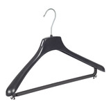 Jacken / Anzugbügel (gebogen) Kunststoff schwarz mit Schulterverbreiterung und Hosensteg Jacken / Anzugbügel (gebogen) Kunststoff schwarz mit Schulterverbreiterung und Hosensteg