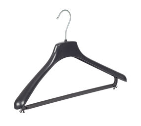 Jacken / Anzugbügel (gebogen) Kunststoff schwarz mit Schulterverbreiterung und Hosensteg Jacken / Anzugbügel (gebogen) Kunststoff schwarz mit Schulterverbreiterung und Hosensteg