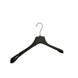Jacken / Anzugbügel (gebogen) Kunststoff schwarz mit Schulterverbreiterung und Rockkerben Jacken / Anzugbügel (gebogen) Kunststoff schwarz mit Schulterverbreiterung und Rockkerben