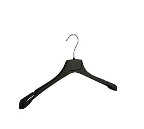 Jacken / Anzugbügel (gebogen) Kunststoff schwarz mit Schulterverbreiterung und Rockkerben Jacken / Anzugbügel (gebogen) Kunststoff schwarz mit Schulterverbreiterung und Rockkerben