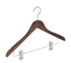 Blusen / Hemdenbügel Buchenholz nussbaum gebeizt mit Rockkerben und anti-rutsch Klammern