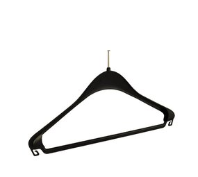 Jacken / Anzugbügel (gebogen) Kunststoff schwarz (Anti-Diebstahl ohne Ring) mit Schulterverbreiterung und Hosensteg