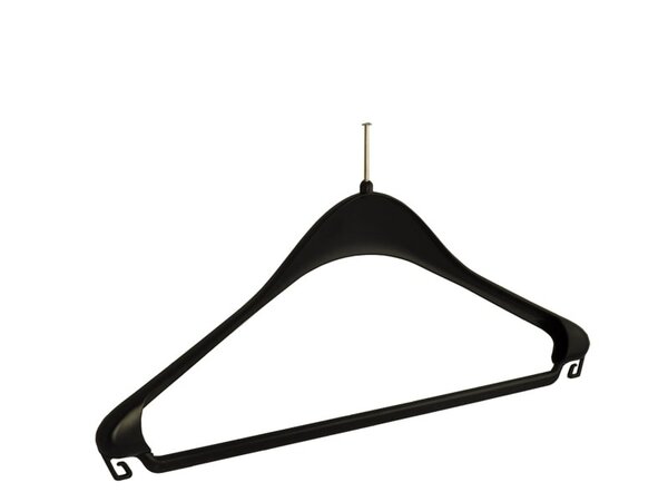 Jacken / Anzugbügel (gebogen) Kunststoff schwarz (Anti-Diebstahl ohne Ring) mit Schulterverbreiterung und Hosensteg
