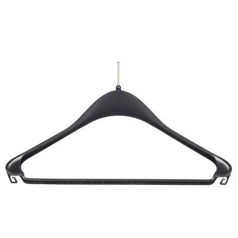 Jacken / Anzugbügel (gebogen) Kunststoff schwarz (Anti-Diebstahl ohne Ring) mit Schulterverbreiterung und Hosensteg