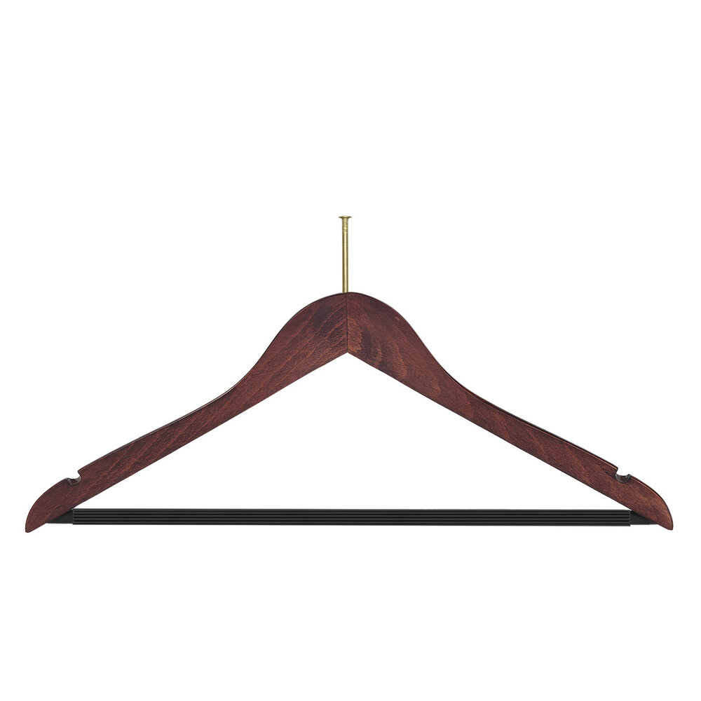 Hotelbügel Anti-Diebstahl (gewinkelt) Buchenholz mahagoni gebeizt mit Rockkerben und anti-rutsch Hosensteg