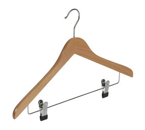 Hotelbügel (gewinkelt) Buchenholz natur lackiert mit anti-rutsch Klammern