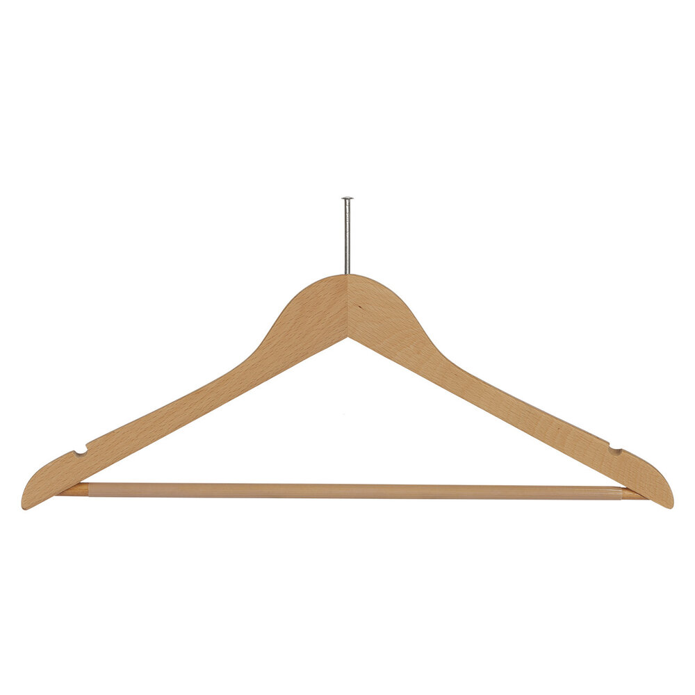 Hotelbügel Anti-Diebstahl (gewinkelt) Buchenholz natur lackiert mit Rockkerben en anti-rutsch Hosensteg