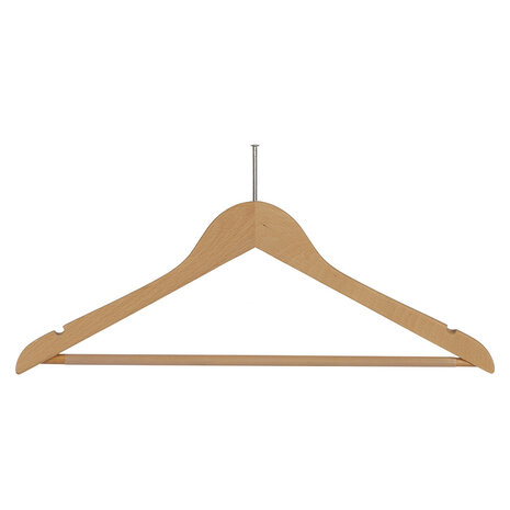 Hotelbügel Anti-Diebstahl (gewinkelt) Buchenholz natur lackiert mit Rockkerben en anti-rutsch Hosensteg