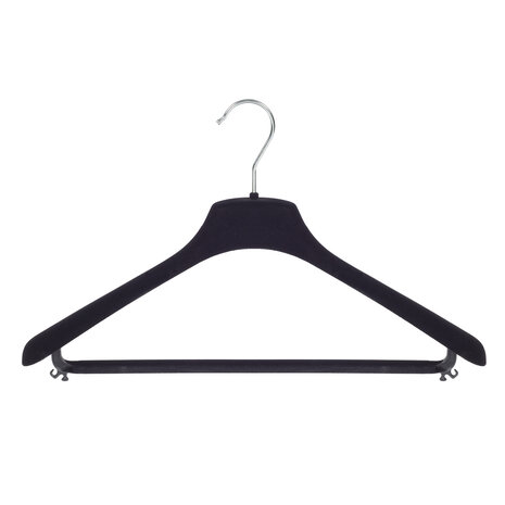 Jacken / Anzugbügel (gebogen) Kunststoff Samt schwarz mit Schulterverbreiterung und Hosensteg