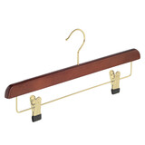 Rock / Hosenbügel Buchenholz mahagoni gebeizt mit Messinghaken und anti-rutsch Klammern Rock / Hosenbügel Buchenholz mahagoni gebeizt mit Messinghaken und anti-rutsch Klammern