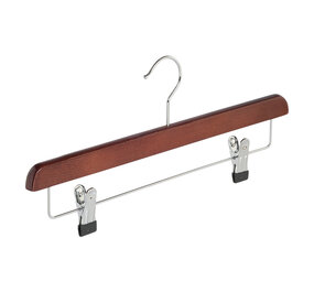 Rock / Hosenbügel Buchenholz mahagoni gebeizt mit anti-rutsch Klammern Rock / Hosenbügel Buchenholz mahagoni gebeizt mit anti-rutsch Klammern