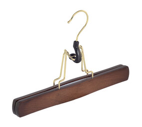 DER KLEIDERBÜGELRIESE Hosenklemme Buchenholz nussbaum gebeizt mit Messinghaken und Filz Einlage