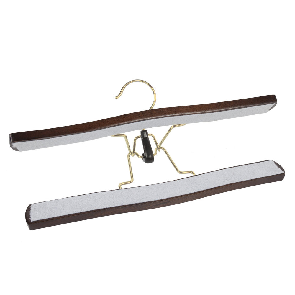 DER KLEIDERBÜGELRIESE Hosenklemme Buchenholz nussbaum gebeizt mit Messinghaken und Filz Einlage
