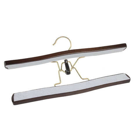 DER KLEIDERBÜGELRIESE Hosenklemme Buchenholz nussbaum gebeizt mit Messinghaken und Filz Einlage
