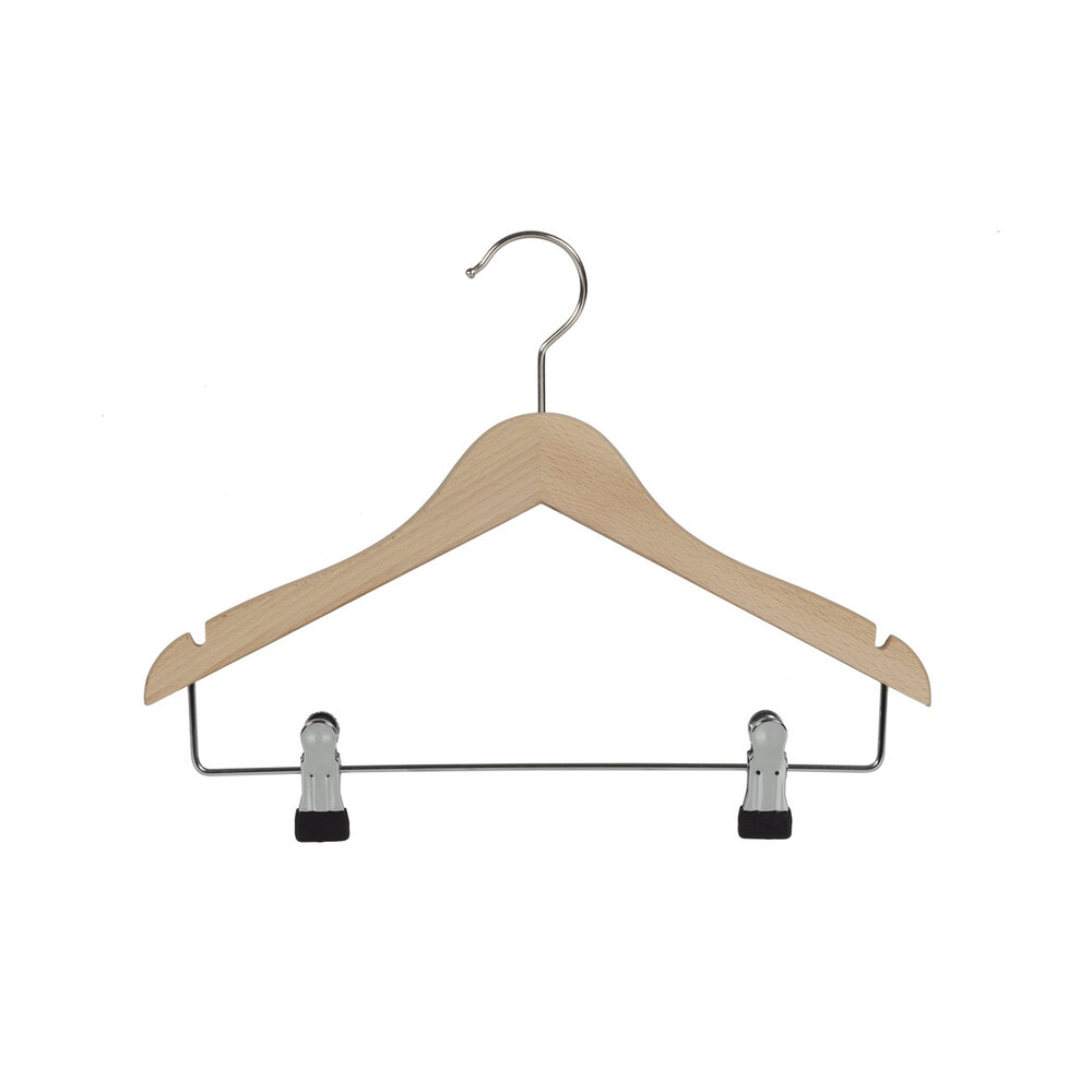 Blusen / Hemdenbügel (flach) Buchenholz natur lackiert mit Rockkerben und anti-rutsch Klammern