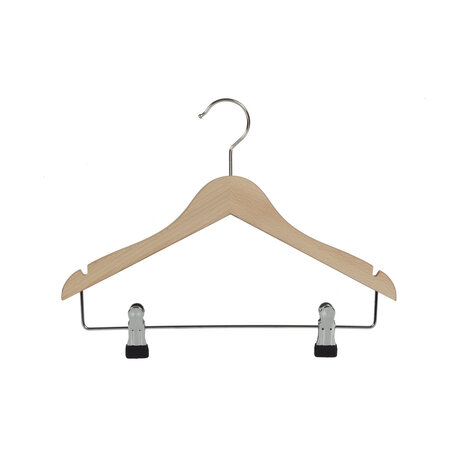 Blusen / Hemdenbügel (flach) Buchenholz natur lackiert mit Rockkerben und anti-rutsch Klammern