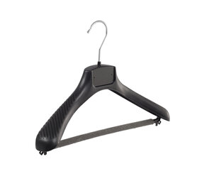 Jacken / Anzugbügel (gebogen) Kunststoff schwarz mit Schulterverbreiterung und anti-rutsch Hosensteg (2 mm Schaum) Jacken / Anzugbügel (gebogen) Kunststoff schwarz mit Schulterverbreiterung und anti-rutsch Hosensteg (2 mm Schaum)