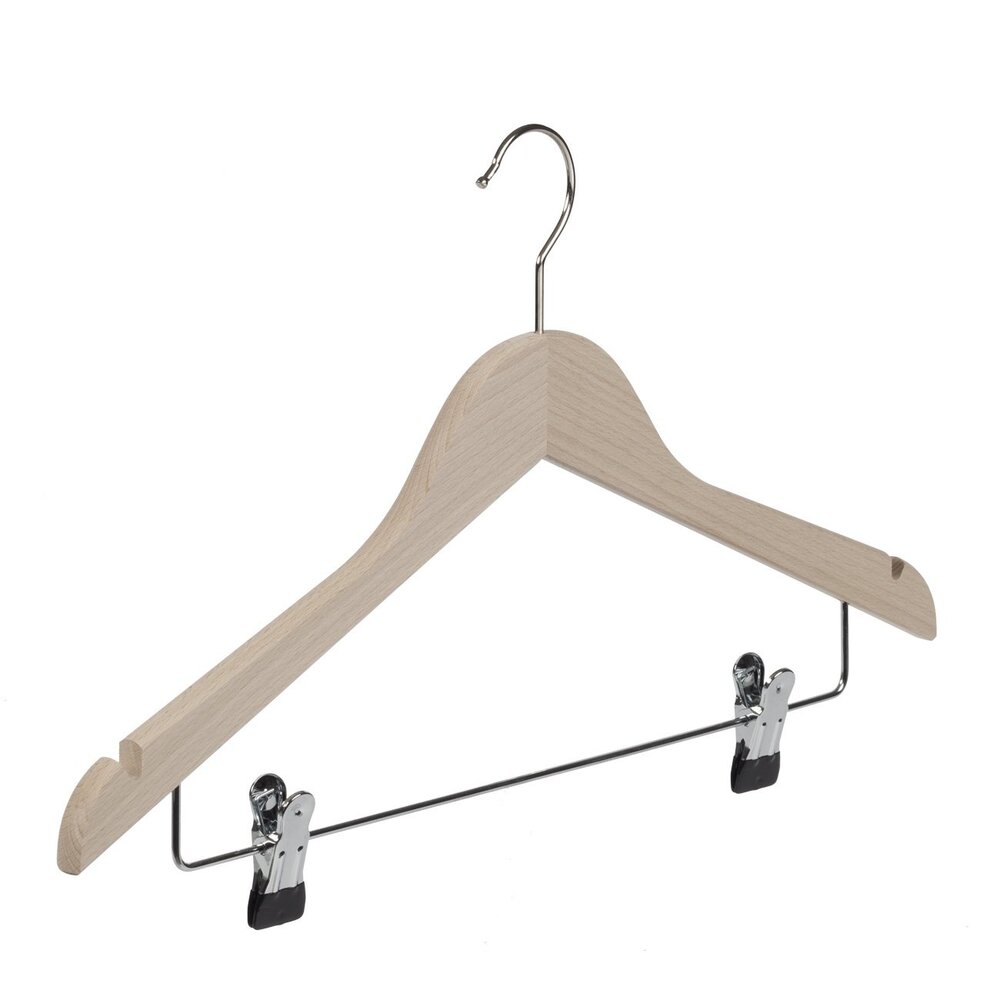 Blusen / Hemdenbügel (flach) Buchenholz unlackiert mit Rockkerben und anti-rutsch Klammern Blusen / Hemdenbügel (flach) Buchenholz unlackiert mit Rockkerben und anti-rutsch Klammern