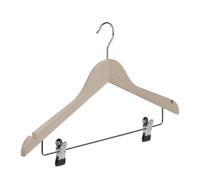 Blusen / Hemdenbügel (flach) Buchenholz unlackiert mit Rockkerben und anti-rutsch Klammern Blusen / Hemdenbügel (flach) Buchenholz unlackiert mit Rockkerben und anti-rutsch Klammern