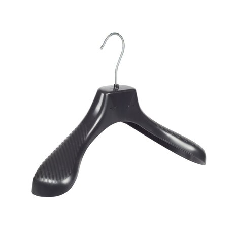 Jacken / Anzugbügel (gebogen) Kunststoff schwarz mit Schulterverbreiterung Jacken / Anzugbügel (gebogen) Kunststoff schwarz mit Schulterverbreiterung