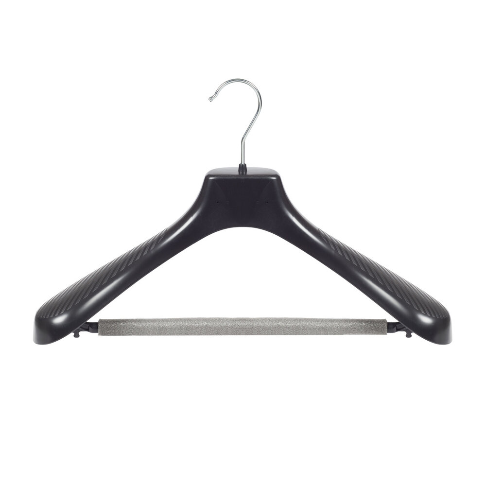 Jacken / Anzugbügel (gebogen) Kunststoff schwarz mit Schulterverbreiterung und anti-rutsch Hosensteg (2 mm Schaum) Jacken / Anzugbügel (gebogen) Kunststoff schwarz mit Schulterverbreiterung und anti-rutsch Hosensteg (2 mm Schaum)