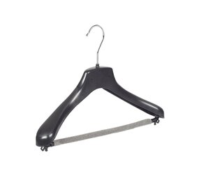 Jacken / Anzugbügel (gebogen) Kunststoff schwarz mit Schulterverbreiterung und anti-rutsch Hosensteg (2 mm Schaum) Jacken / Anzugbügel (gebogen) Kunststoff schwarz mit Schulterverbreiterung und anti-rutsch Hosensteg (2 mm Schaum)