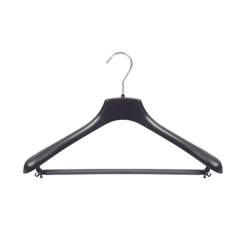 Jacken / Anzugbügel (gebogen) Kunststoff schwarz mit Schulterverbreiterung und Hosensteg