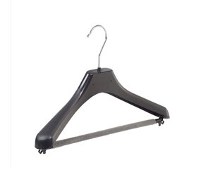 Jacken / Anzugbügel (gebogen) Kunststoff schwarz mit Schulterverbreiterung und anti-rutsch Hosensteg (2 mm Schaum) Jacken / Anzugbügel (gebogen) Kunststoff schwarz mit Schulterverbreiterung und anti-rutsch Hosensteg (2 mm Schaum)