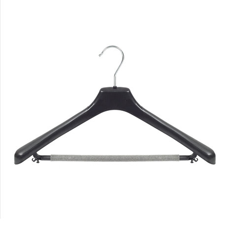 Jacken / Anzugbügel (gebogen) Kunststoff schwarz mit Schulterverbreiterung und anti-rutsch Hosensteg (2 mm Schaum) Jacken / Anzugbügel (gebogen) Kunststoff schwarz mit Schulterverbreiterung und anti-rutsch Hosensteg (2 mm Schaum)