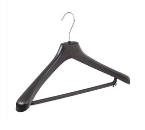 Jacken / Anzugbügel (gebogen) Kunststoff schwarz mit Schulterverbreiterung und Hosensteg