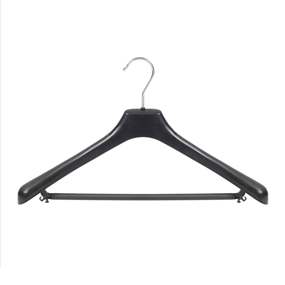 Jacken / Anzugbügel (gebogen) Kunststoff schwarz mit Schulterverbreiterung und Hosensteg